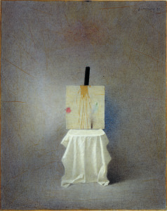 Sedia e cavalletto, 1993, tecnica mista su cartoncino, cm. 36,6 x 29,2, collezione privata 